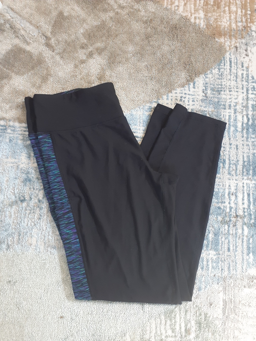 VOGO Athletica Black Leggings with Blue and Purple Side Panel